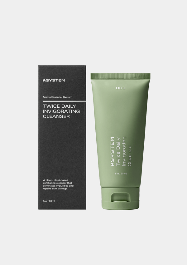 Asystem Twice Daily Invigorating Cleanser in pale green packaging next to the box